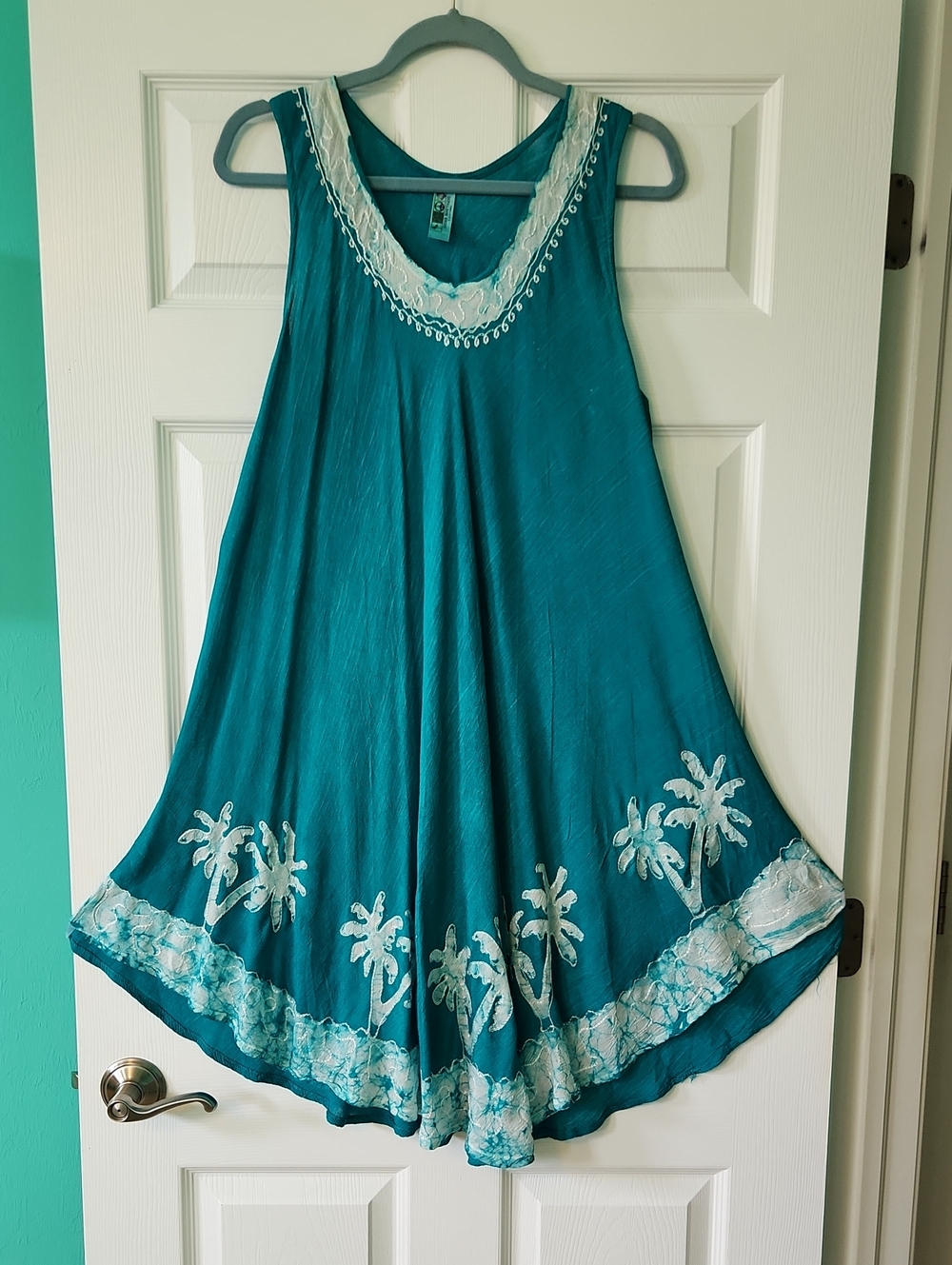 India Boutique Teal Swing Dress with White Trim
